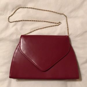 Red leather vintage purse with gold chain